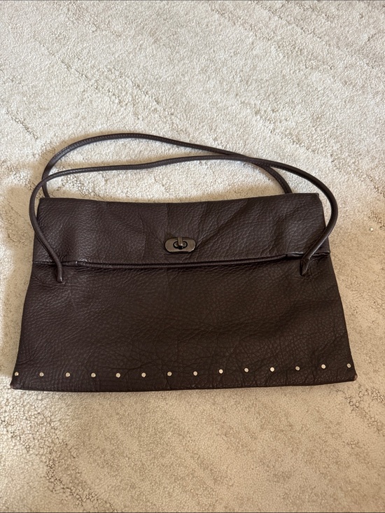 Miu Miu Handbags - Miu Miu Chocolate Brown Pebbled Leather Shoulder Bag with Studs